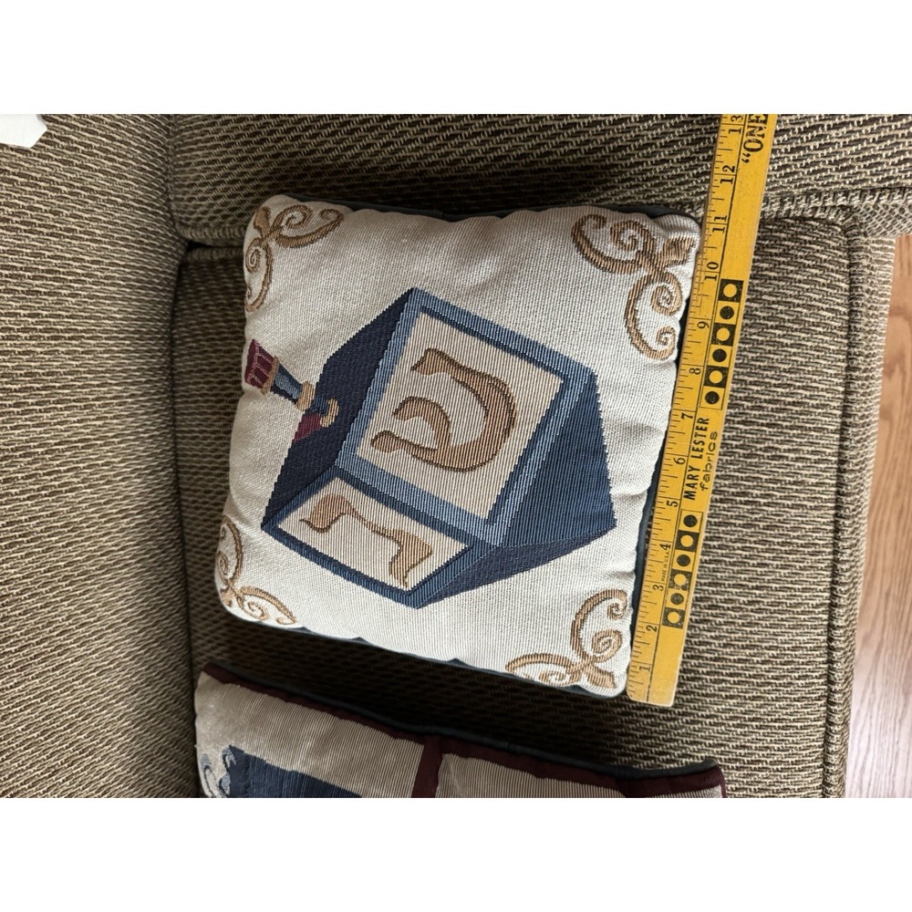 Vintage Hanukkah Tapestry Throw Pillows Set of 2 Menorah Dreidel Judaica Decor - Picture 4 of 7